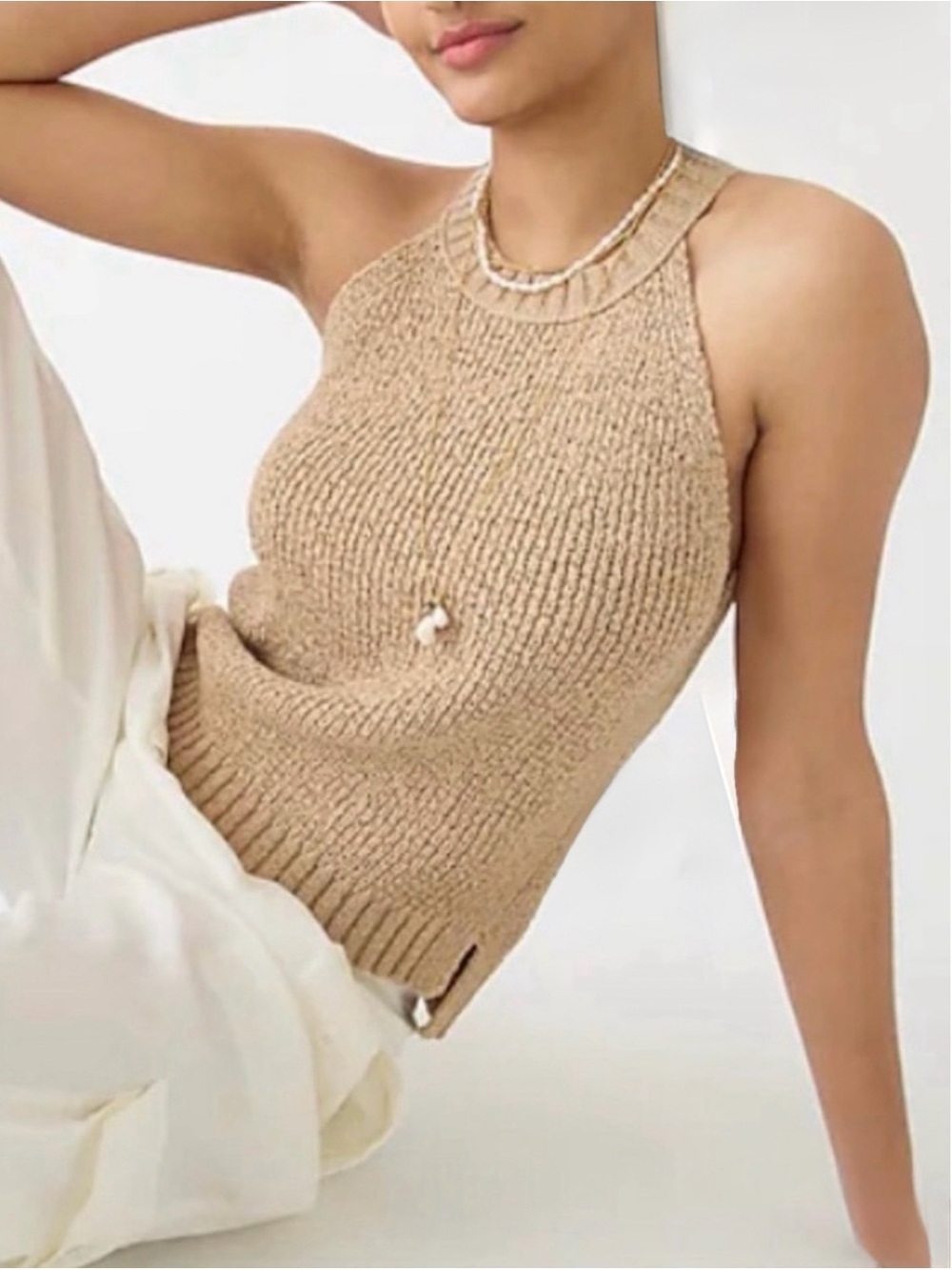 Big Sur by J. Crew High Neck Halter Shaker Cotton Knit Sleeveless Sweater Top M